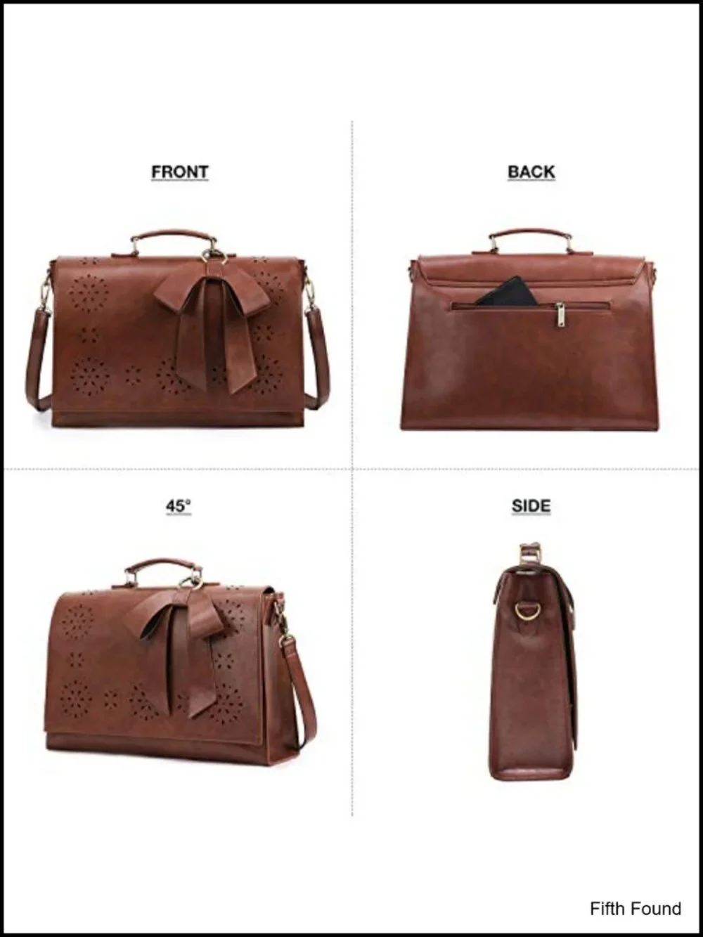 Vegan Leather Women Satchel Briefcase Laptop Bag with Detachable Bow